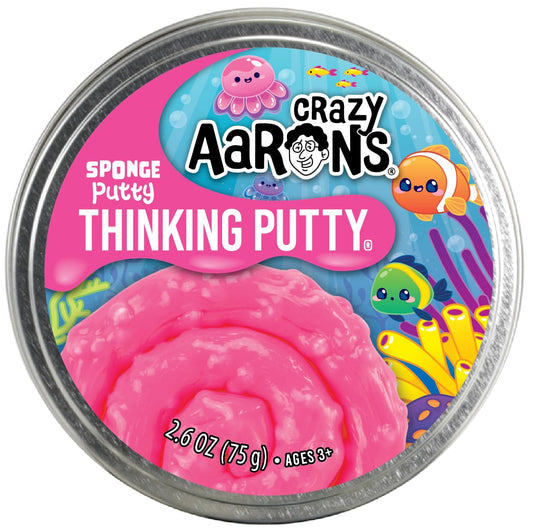 Crazy Aaron's Sponge Putty in pink multi-color, sensory therapy toy in a 4-inch tin for kids and adults, stress relief and creative fun