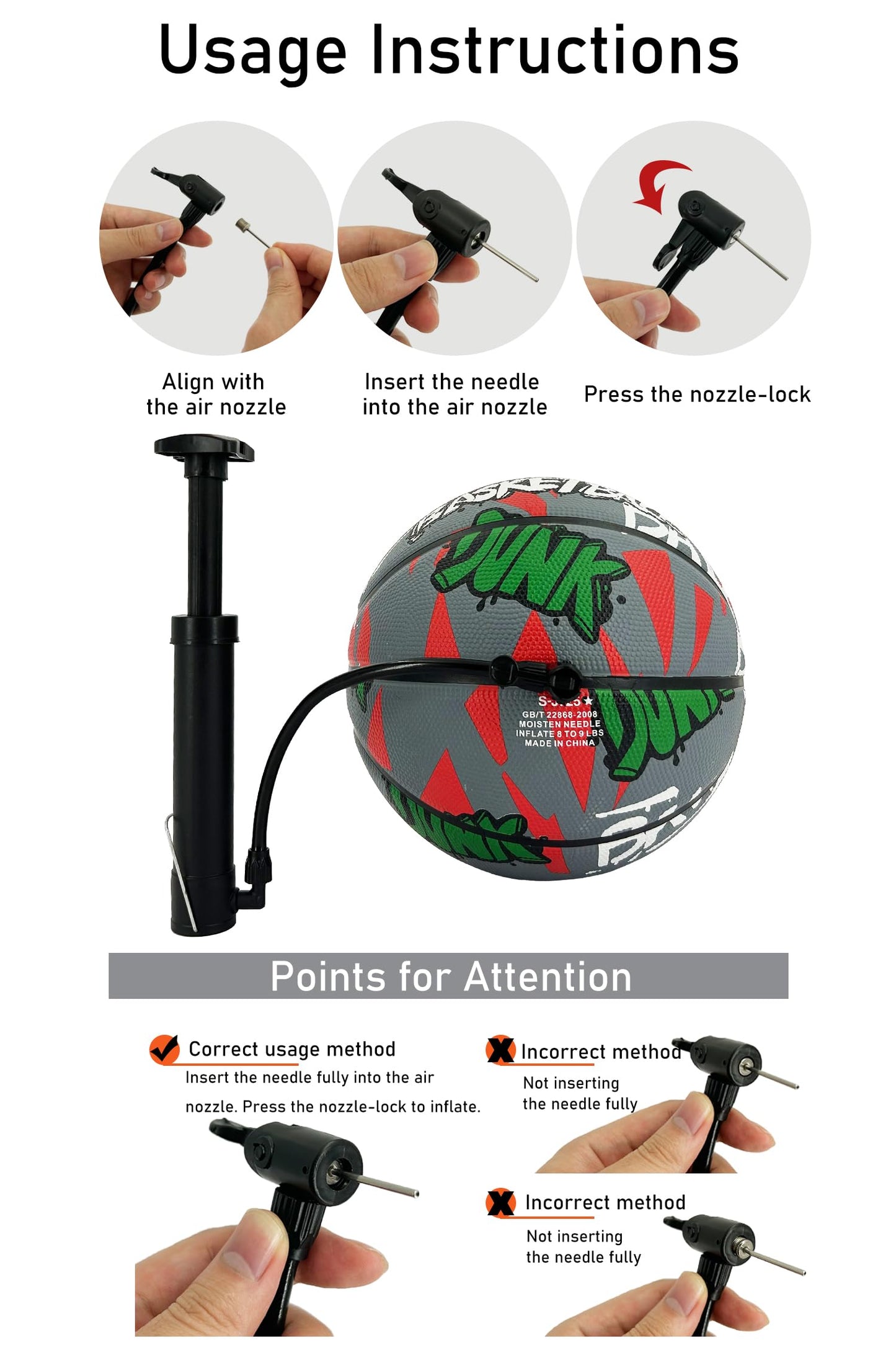 Senston Size 7 Basketball With Pump - Indoor/Outdoor Street Game Training Ball