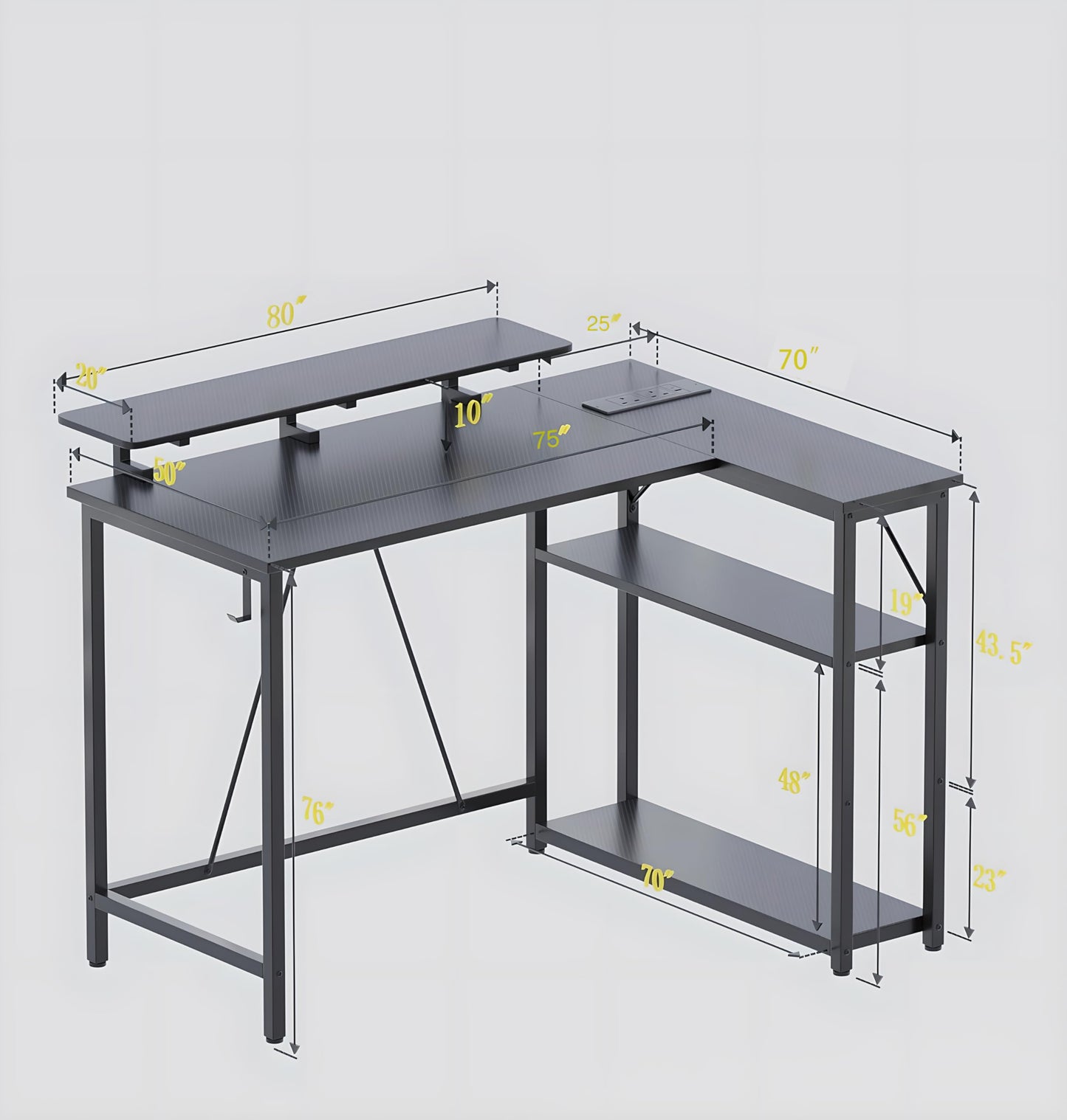 Xyphren L Shaped Gaming Desk with RGB LED Lights & Power Outlets, 100 cm Corner Computer Desk with Adjustable Shelves, Small Office Desk for Study Workstation, Carbon Black