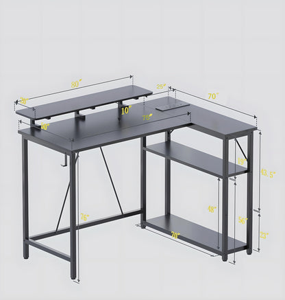 Xyphren L Shaped Gaming Desk with RGB LED Lights & Power Outlets, 100 cm Corner Computer Desk with Adjustable Shelves, Small Office Desk for Study Workstation, Carbon Black