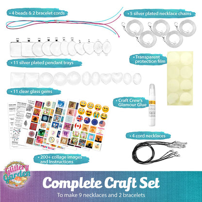 Glittery Garden Girls Jewelry Making Kit. Best Necklace Pendant & Bracelet Crafting Set with Glass Beads & Charms. Fashion Accessories, Arts Crafts Supplies. Birthday Gift