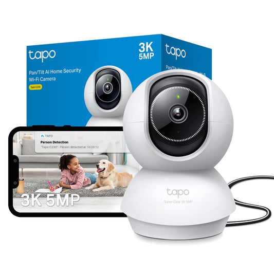 Tapo C230 3K 5MP indoor security camera with pan/tilt, night vision, two-way audio, AI detections of people and pets, Alexa compatible