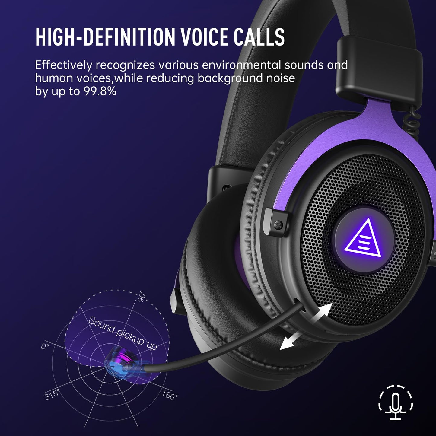 EKSA E900WT wireless gaming headset with microphone, noise canceling, 80-hour battery, USB and Bluetooth 5.4 for PC, PS5, PS4.