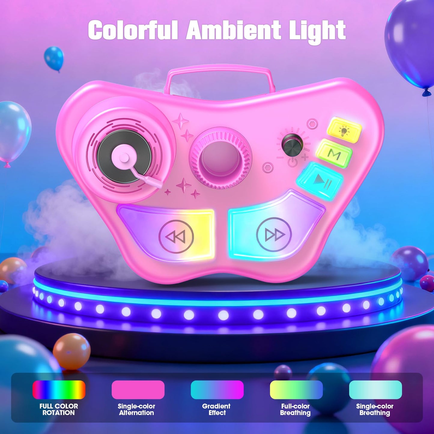 Dislocati Kids Karaoke Machine with 2 microphones, Bluetooth speaker, LED lights, stand, suitable for girls aged 3-10.