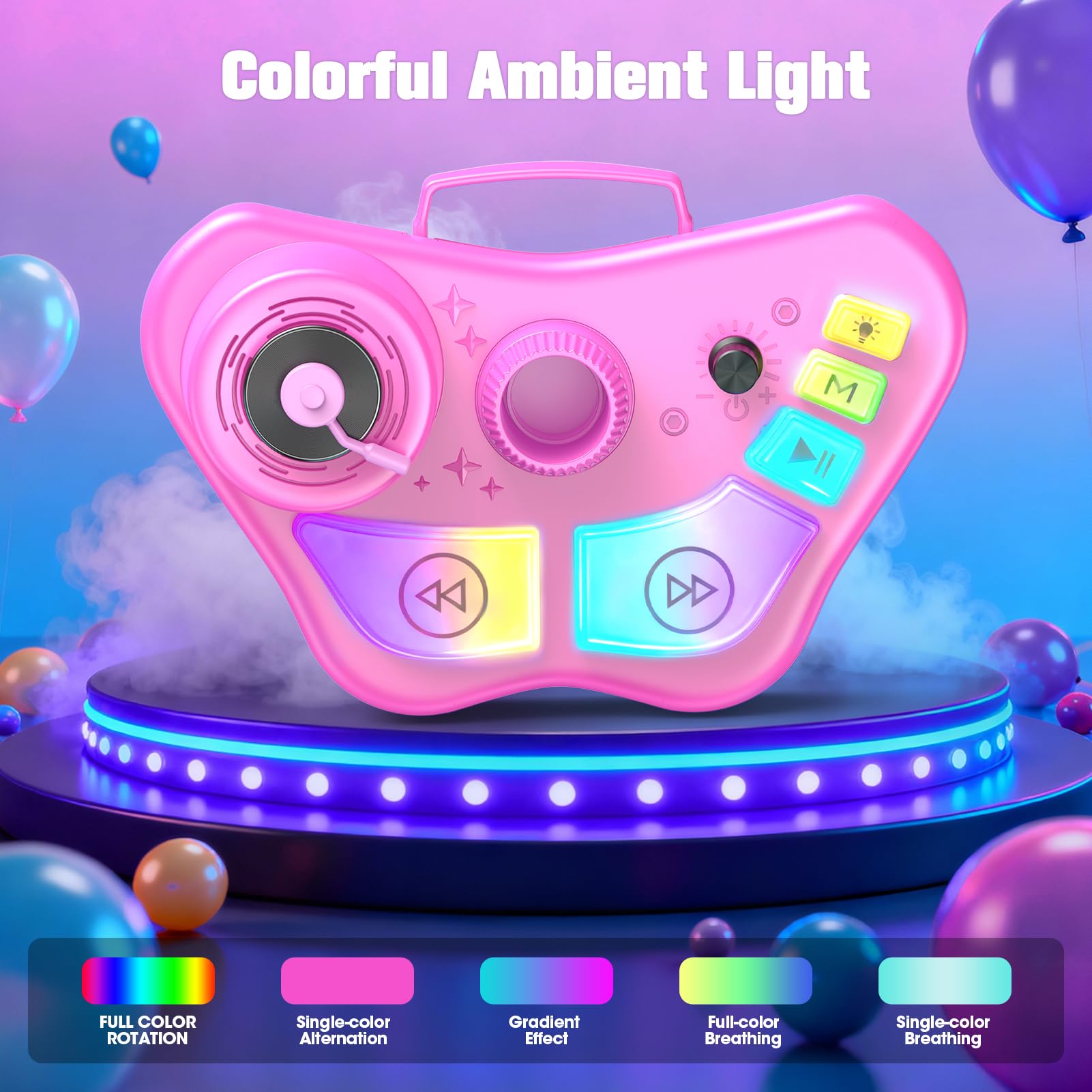 Dislocati Kids Karaoke Machine with 2 microphones, Bluetooth speaker, LED lights, stand, suitable for girls aged 3-10.