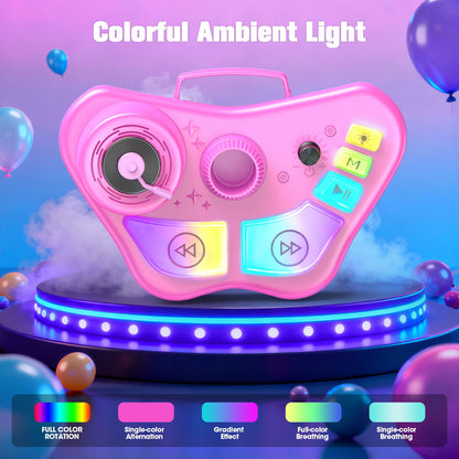 Dislocati Kids Karaoke Machine with 2 microphones, Bluetooth speaker, LED lights, stand, suitable for girls aged 3-10.