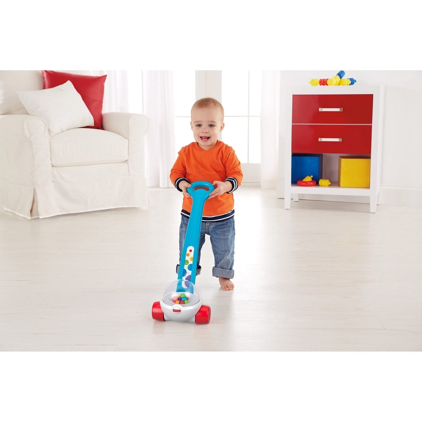 Blue Fisher-Price Corn Popper baby toy with colorful ball-popping action for toddlers aged 1 year and up.