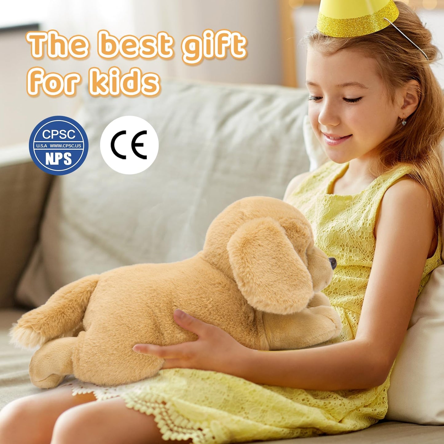 MorisMos Big Golden Retriever Teddy Soft Toy, 45cm Mom with 3 Cuddly Baby Inside, Giant Fluffly Dog Plush Toy Realistic Kawaii Gift for Kids Birthday Deco