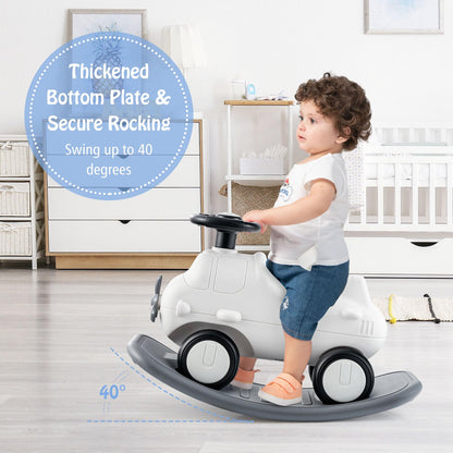 GYMAX Kids Rocking Horse, 3 in 1 Toddler Ride On Car with Detachable Balance Board, Foot to Floor Sliding Car Indoor Rocking Toy for 18-72 Months Boys Girls (White + Grey)
