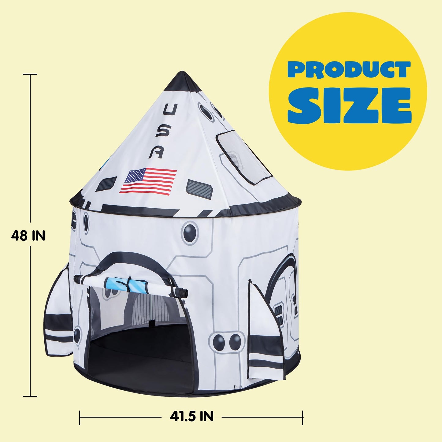 Colorful JOYIN kids rocket ship play tent for indoor and outdoor use, featuring a fun spaceship design for children ages 3 to 8.