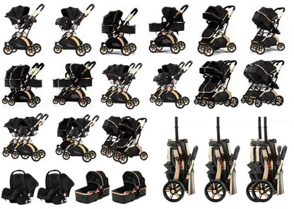 Rexhan Twin 4 in 1 Reversible Travel System, Foldable Double Baby Buggy, Twin Toddler Pram, Pushchair, Lightweight, Tandem All in One Stroller, Portable Baby Carriage, 0-4 Year, Aluminium Frame