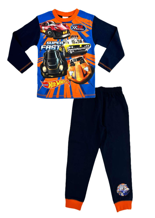 Blue Hot Wheels boys' pyjamas for ages 9-10, featuring a fun racing design, ideal for comfortable nightwear.