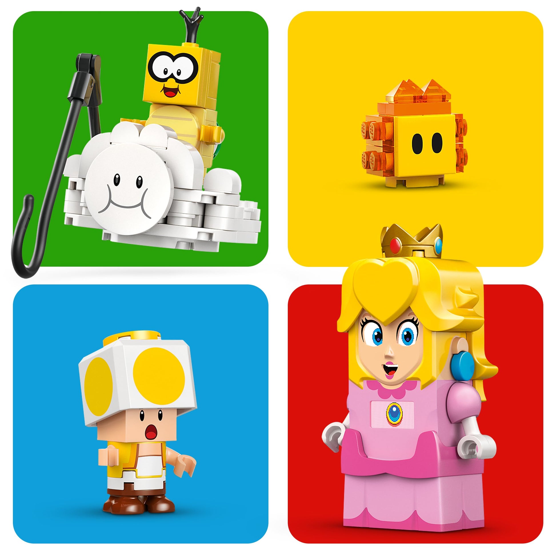 LEGO Super Mario Adventures set featuring LEGO Peach, yellow Toad figure, ideal for kids and gamers, Nintendo-themed toy playset.