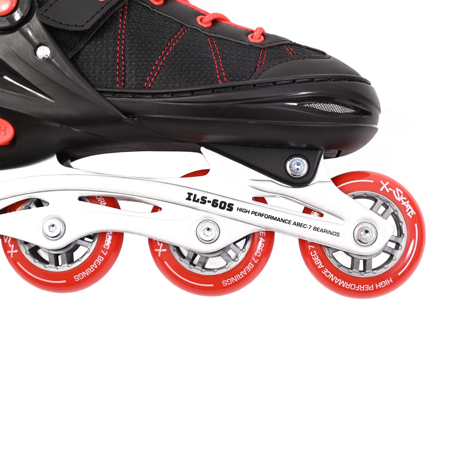 M.Y X-Skate Adjustable Red Inline Roller Skates with Built In Adjusters Kids Roller Boots for Boys & Girls - Medium