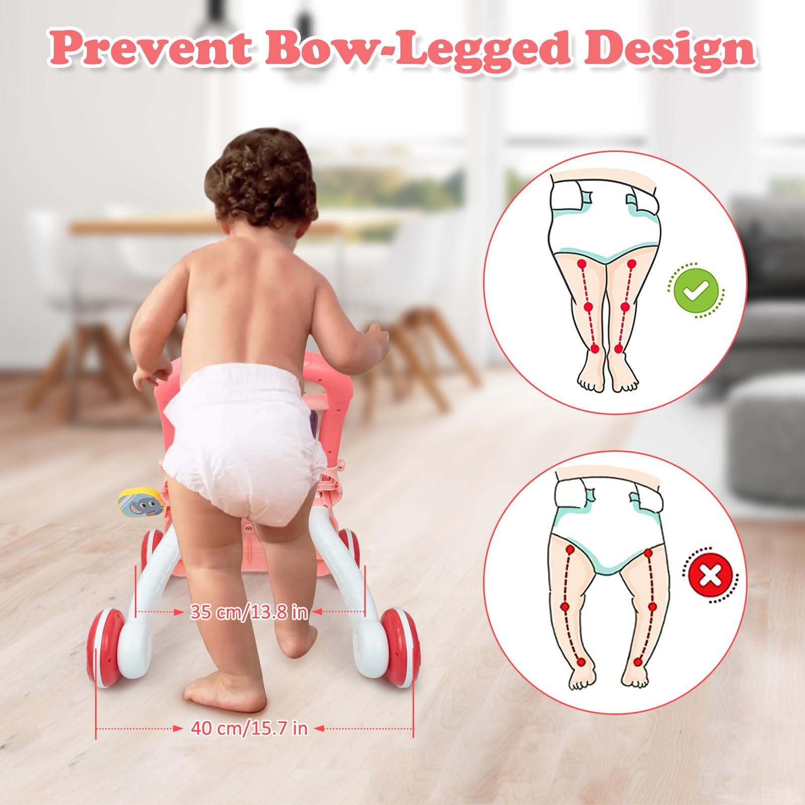 KalaDuck pink sit-to-stand baby walker with music, drawing board, and educational toys for infants 6 months and older.