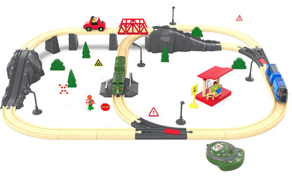 Train Toy Remote Control Locomotive, Motorized Train Set for Wooden Track, Electric Trains with Sound & Lighting Effects Compatible with Thomas, Brio, Chuggington