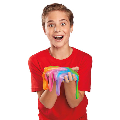 LEXIBOOK Slimy Mix Kit with 12 vibrant colors, includes slime ingredients and tools for creating custom slime textures.