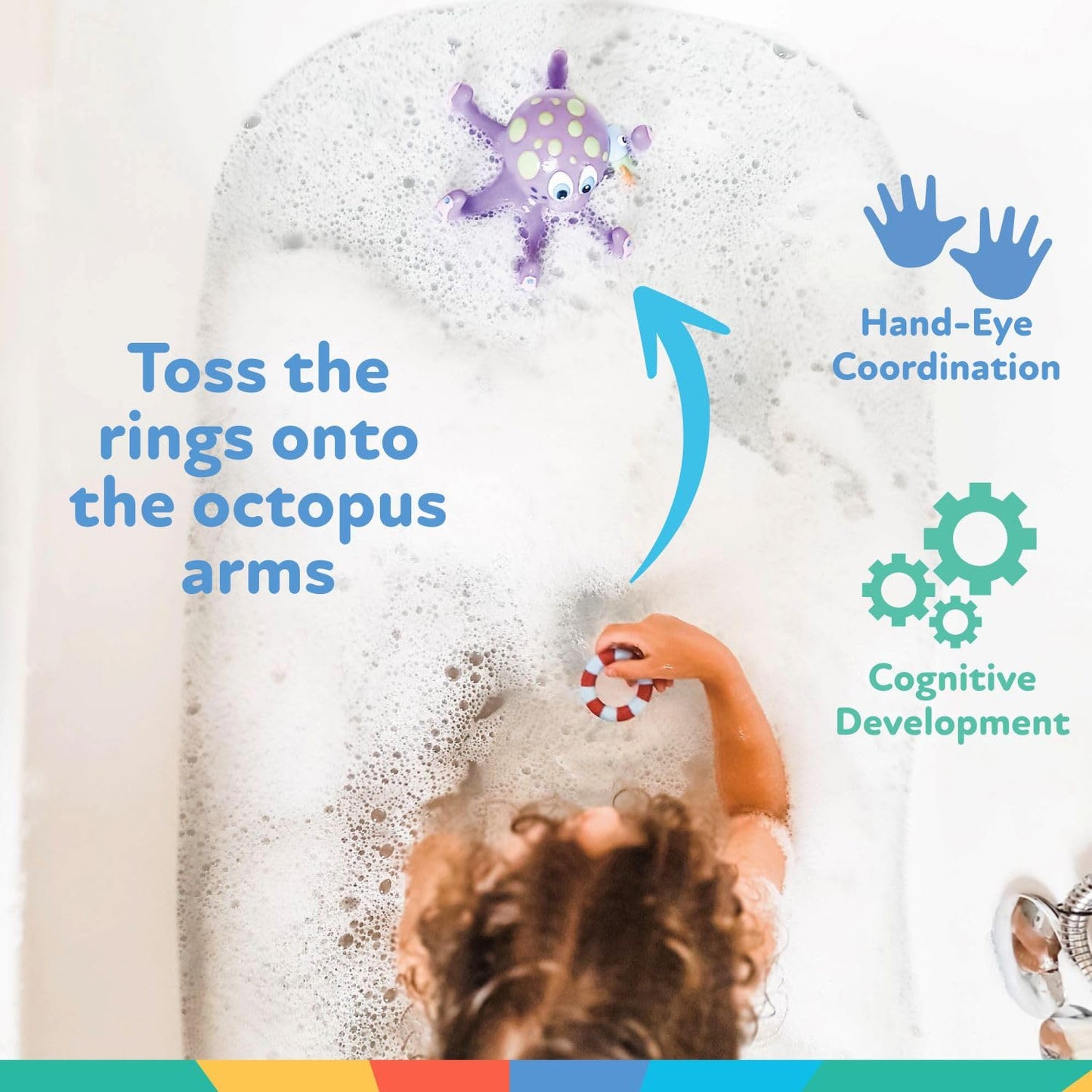 Nuby Octopus Floating Bath Toy - Sensory Development | 3 Rings Included | Colourful