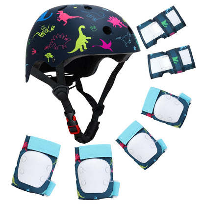 YOOXARMOR Adjustable Kids Bike Helmet Set with Knee Pads Elbow Pads Wrist guards for Toddler Age 3-5-8 Boys Girls,Child Safety Protective Gear Set for Inline Skating/Skateboard/BMX/Bike/Scooter