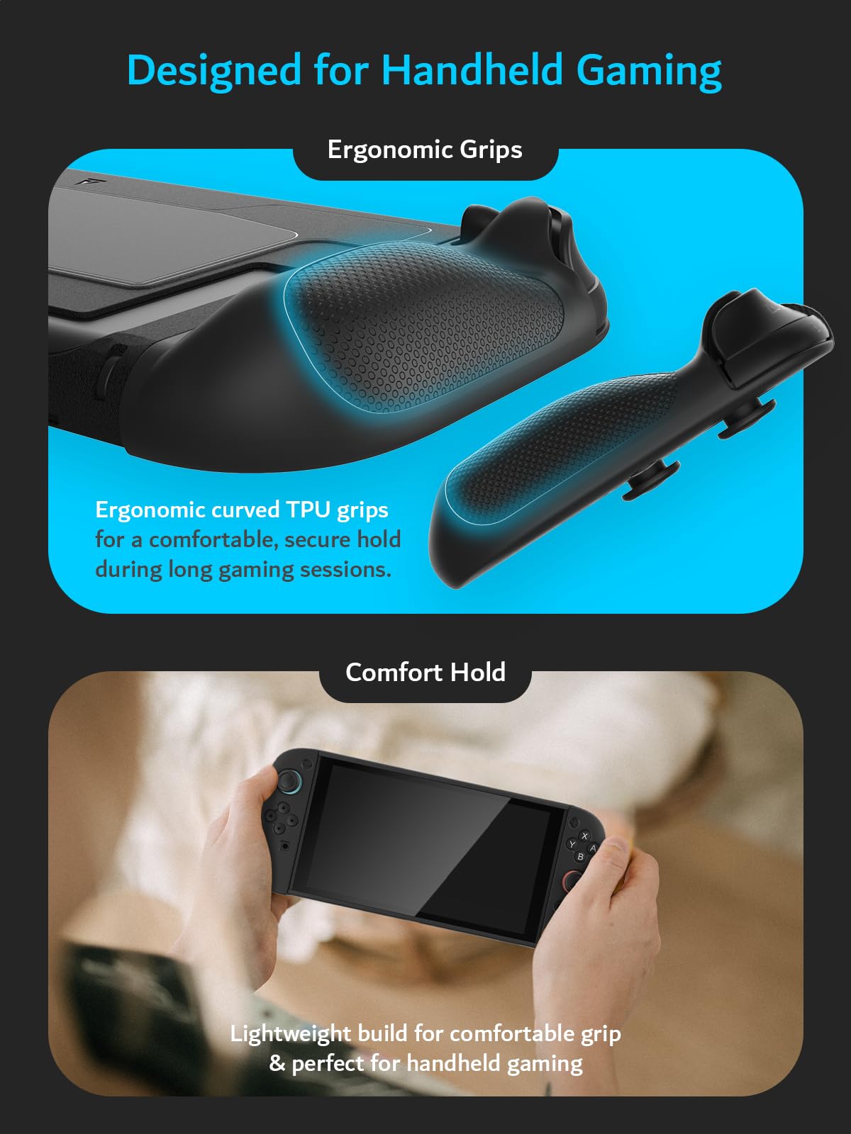 TUDIA black snap-on Nintendo Switch 2 case with kickstand, shockproof TPU grip, scratch-resistant PC cover, dockable design.
