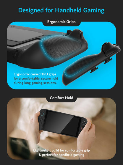 TUDIA black snap-on Nintendo Switch 2 case with kickstand, shockproof TPU grip, scratch-resistant PC cover, dockable design.