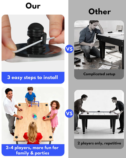 Rechargeable Tabletop Air Hockey – Elastic Rope Rebound Boundaries with Adjustable Size, 2–4 Player Indoor Hockey Game with LED Pucks, Fun Party & Gift Idea