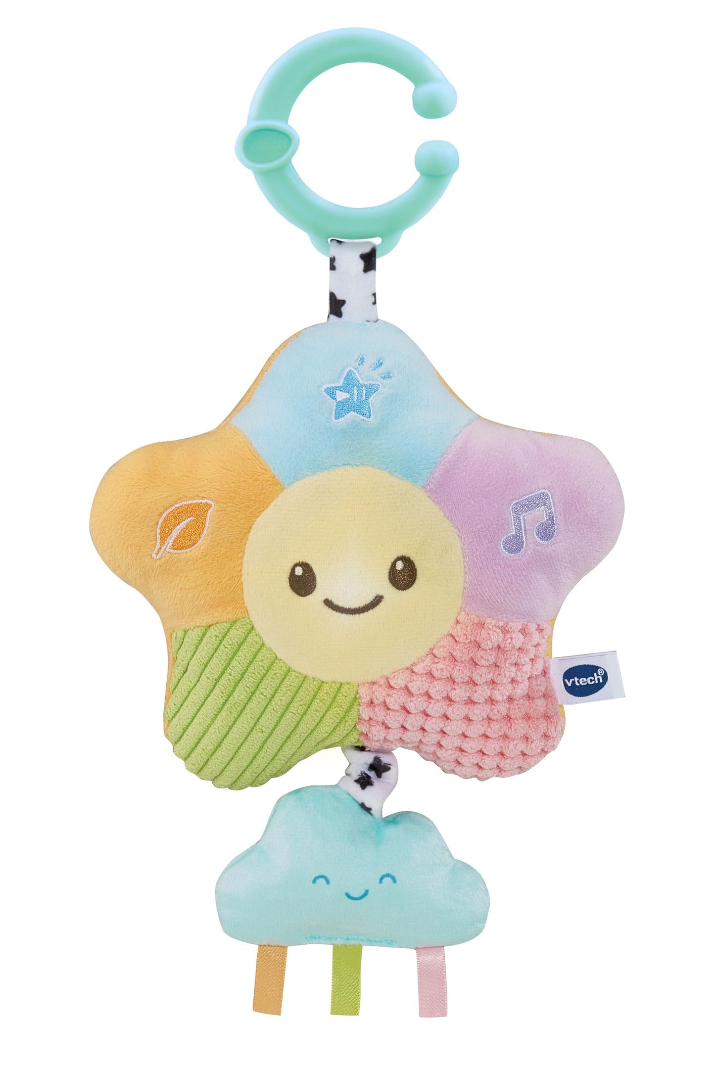 VTech Baby Soothing Sounds Star sensory toy with colorful textures and calming nature sounds, suitable for infants 0-6 months.