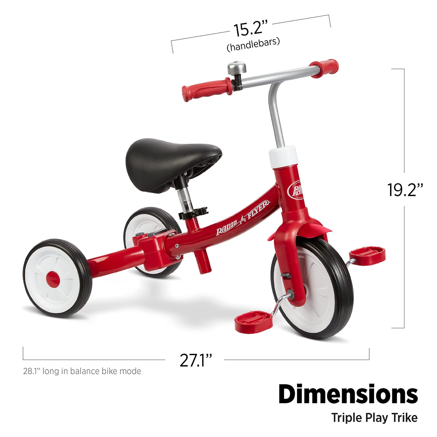 Radio Flyer Triple Play Trike, Red Toddler Tricycle, Balance Bike, and Ride On For 1-3 Years