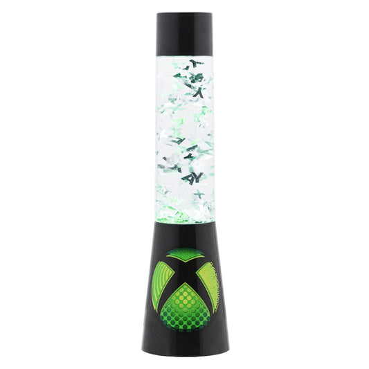 Paladone Xbox Glitter Liquid Flow Lamp with floating controller icons, moon and stars, night light for game room or bedroom decor.