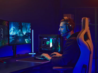 Corsair HS80 RGB wireless gaming headset with Dolby Atmos, omni-directional mic, and carbon design for PC, Mac, PS5, and PS4.