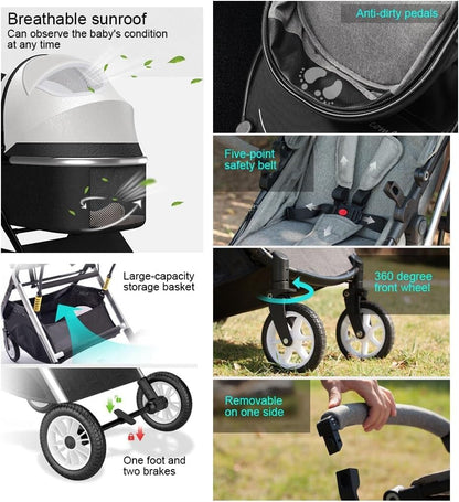 EYPKPL Lightweight Double Stroller Foldable Double Pushchair with Adjustable Canopy Baby Carriage Removable Prams Tandem Strollers