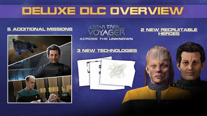 Star Trek Voyager Across The Unknown Deluxe Edition PS5 game case with artwork featuring spaceship and characters, by Nacon.