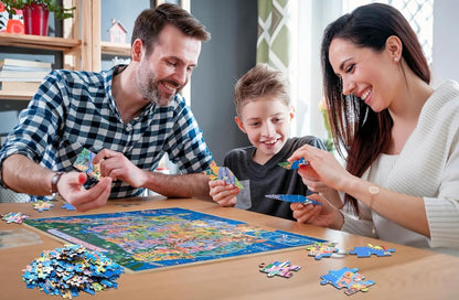 Educational USA map jigsaw puzzle by Learncredibles showing continents and U.S. states for kids aged 7+
