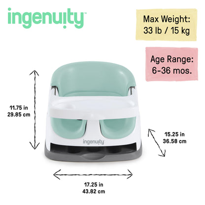 Ingenuity, Baby Base 2-in-1 Seat, Mist, Booster Chair, Dining and Feeding Seat for Toddlers, Easy to Clean with Removable and Self-Storing Tray, Ages 6 Months+