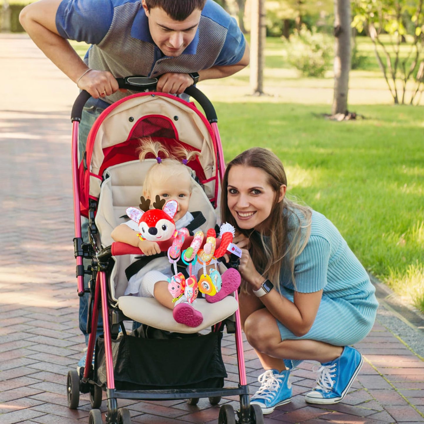 Kulveanju plush spiral baby rattle toy with hanging deer design, suitable for strollers, cribs, and car seats for infants 0-12 months.