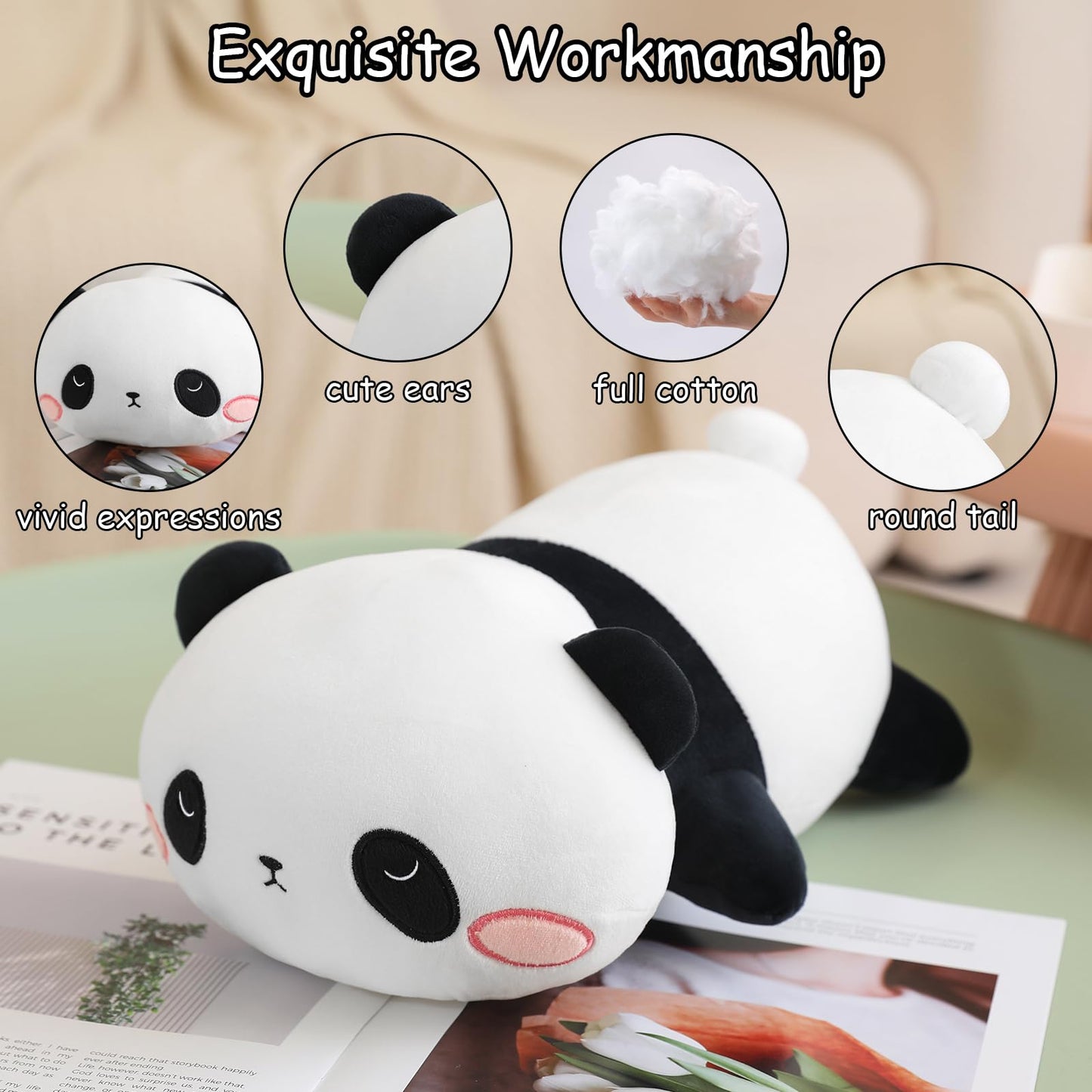 SQEQE Weighted Panda Plush, Weighted Panda Stuffed Animal, Cute Plushies Soft Bear Pillow Toy Gift for Kids Adults 9.8 Inch, 0.8 Lbs