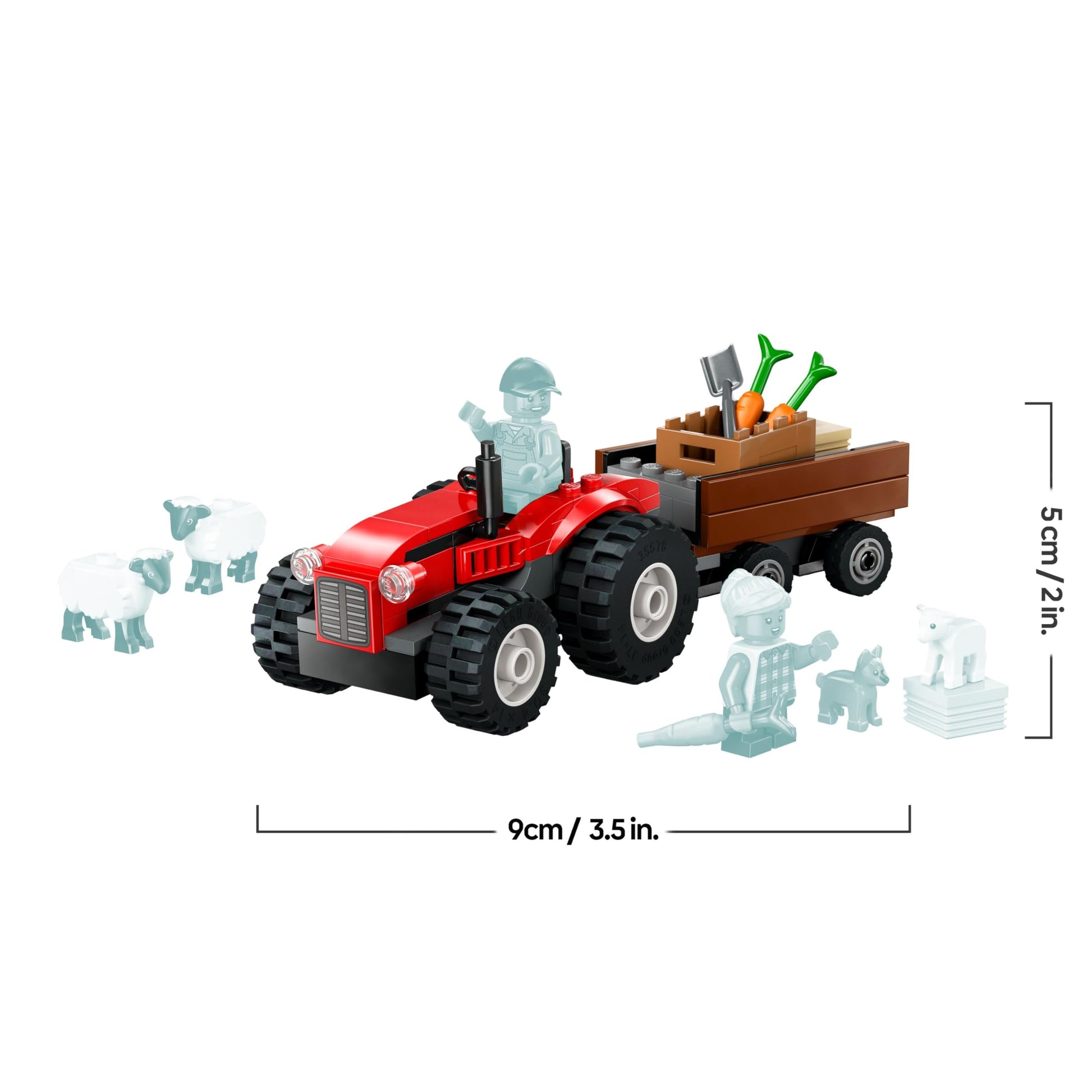 LEGO City red farm tractor with trailer and sheep figures, ideal for early learning playsets for children aged 4 and up.