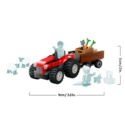 LEGO City red farm tractor with trailer and sheep figures, ideal for early learning playsets for children aged 4 and up.