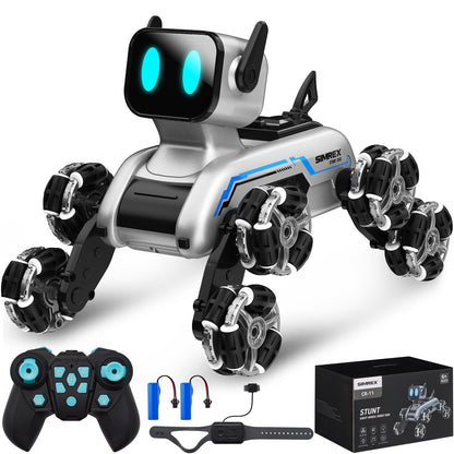 SIMREX Robot Dog RC Stunt Car Toys - Interactive Remote Control Car with Gesture Control & Mecanum Wheels, LED Eyes, 3 Sound Effects, Birthday Gift for Kids Boys Girls Ages 6+
