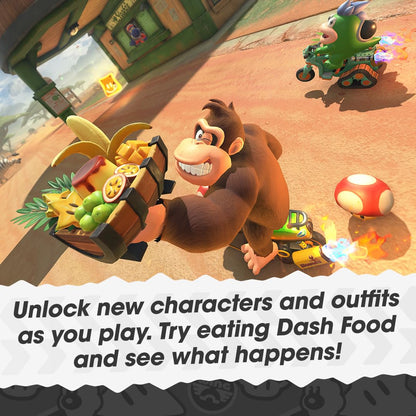 Nintendo Mario Kart World game box with colorful artwork featuring Mario characters and racing scenes.