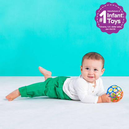 Bright Starts Oball Easy Grasp Classic Ball in red, yellow, green, and blue, BPA-free infant toy for newborns, 4 inches.