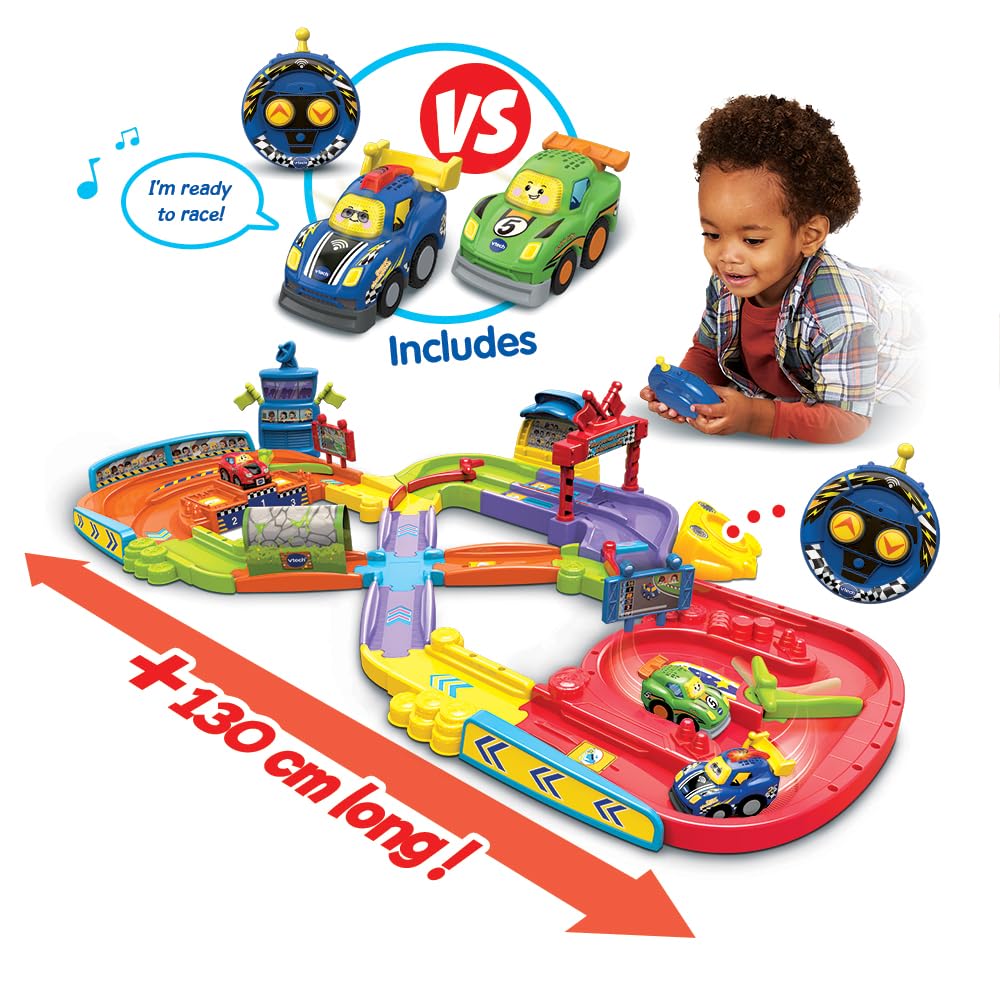 VTech Toot-Toot Drivers Super Circuit RC Raceway, Toy Car Playset with 2 Vehicles Included, 3 Exciting Crash Zones, Songs & Fun Phrases, Interactive Toddler Toy 12 Months, 2, 3, 4 +, English Version