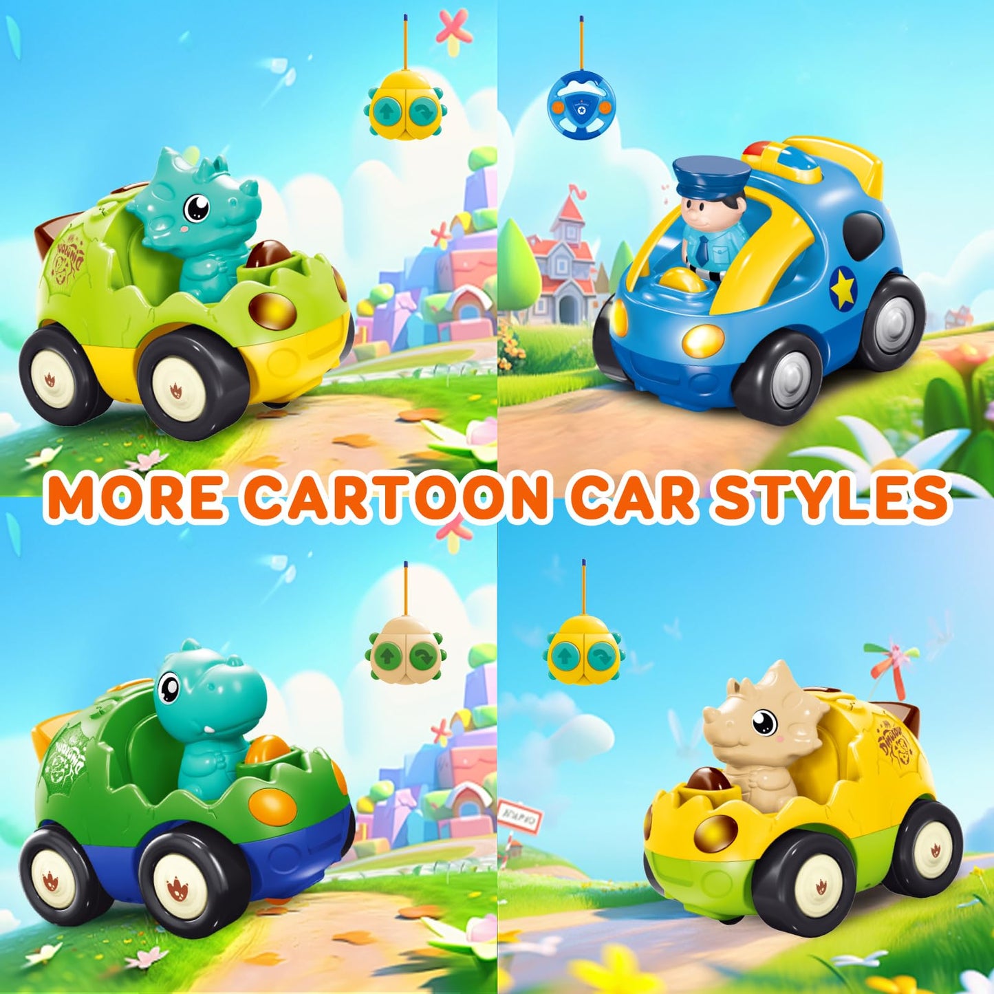 Pup Go Toddler Remote Control Car for Age 18 Months+, 2 Interchangeable Dino Dolls, Lively Music & Lights, First RC Toy for Boys Girls 1-3 Year Olds, Ideal Christmas Birthday Gift (Pastel Green)