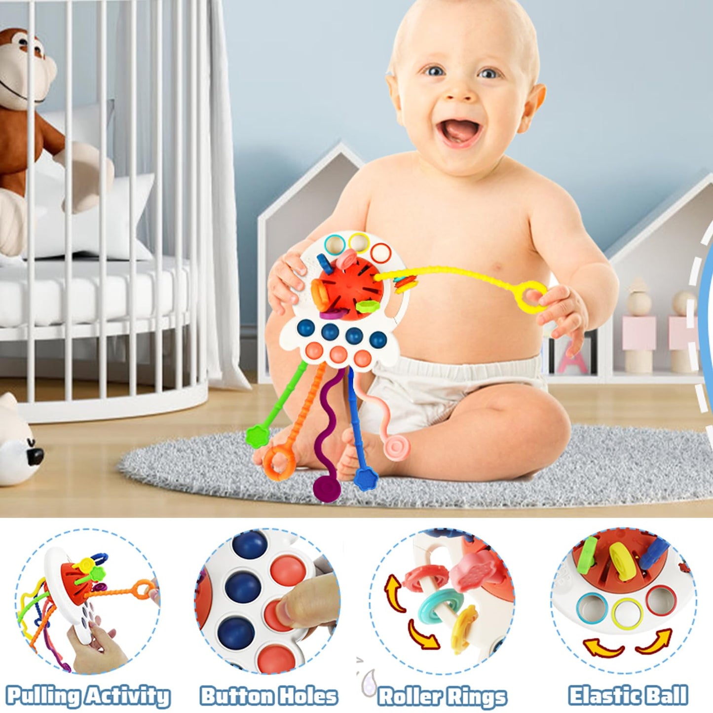 Montessori Toys for 1 Year Old- KETIEE Sensory Toys for Babies 12-18 Months, Pull String Activity Toy Travel Toys Early Development Toys Fine Motor Skills Toys Gift for Babies 18M+