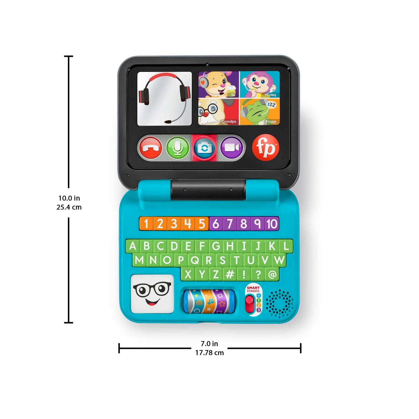 Fisher-Price Laugh & Learn Let's Connect Laptop electronic toy with colourful buttons and learning content for infants and toddlers.