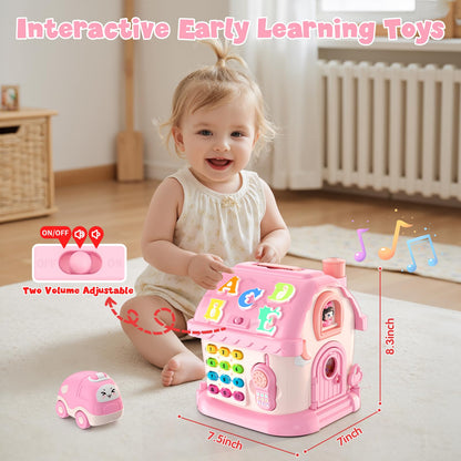 HYES Toys for 1 Year Old Girls, Montessori Educational Toy, 8 in 1 Multi Function Activity House Baby Toy with Music/Car/Clock/Phone/Light, Sensory Toys Birthday Gifts for Baby 1-2 Years
