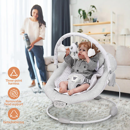 LADIDA soft padded lamb bouncer for newborns 0-6 months with soothing music, vibration, and comfortable plush design