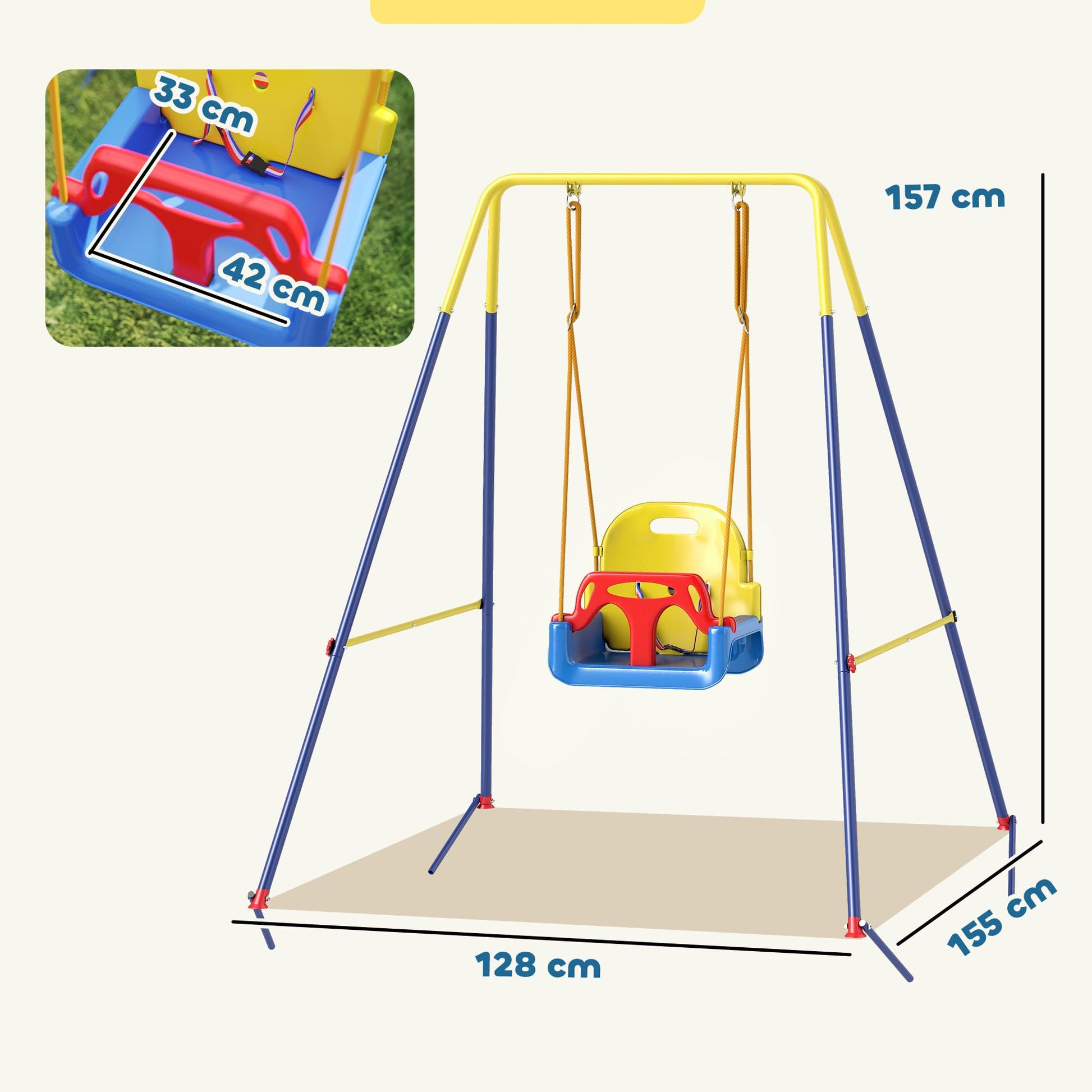 AIYAPLAY 3-in-1 toddler swing set with adjustable seat, seat belt, removable guardrails, suitable for indoor and outdoor use in blue