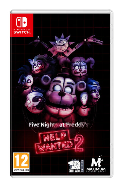 Nintendo Switch game cover for Five Nights at Freddy's: Help Wanted 2 by Maximum Entertainment featuring colorful horror characters.