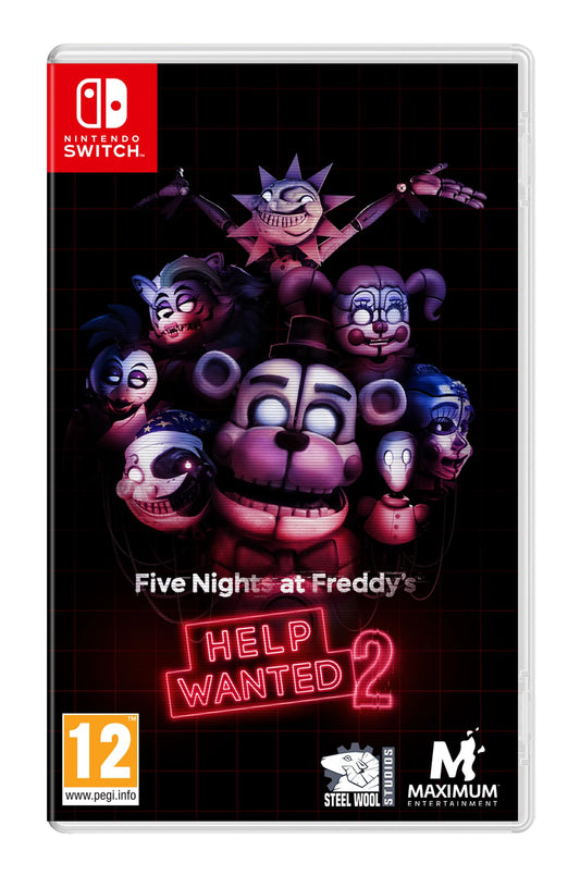 Nintendo Switch game cover for Five Nights at Freddy's: Help Wanted 2 by Maximum Entertainment featuring colorful horror characters.